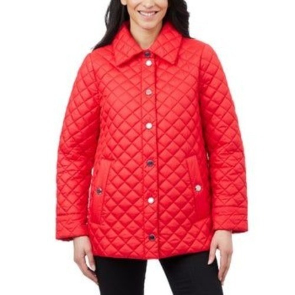 Anne Klein Womens Quilted Red‎ Snap Front Midweight Stylish Coat M NWT